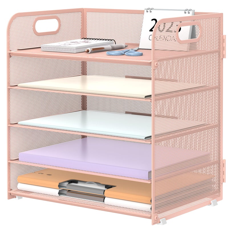 Supeasy 5 Trays Paper Organizer Letter Tray with Handle-Mesh Desk File Organizer  Paper Sorter Desk Organizer for Office  Home or School - Image 1